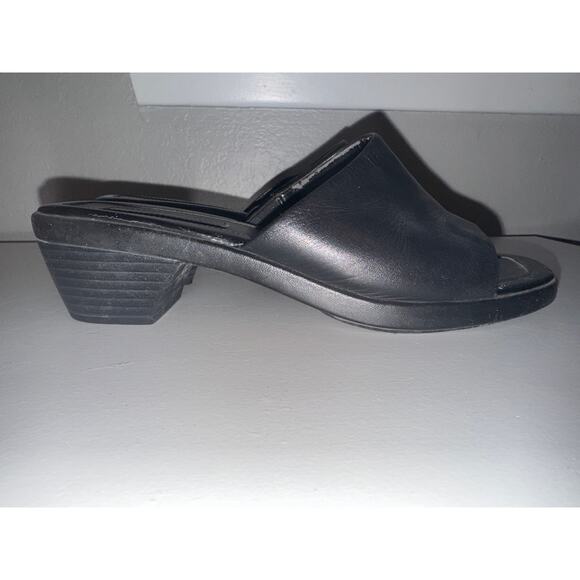 Y2K Black Nine West Leather Platform Slides Sandal Womens 7 Open Toe 1.5" Heel - Picture 4 of 7